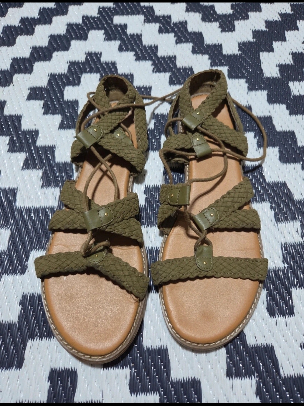 Olive Braided Lace-Up Women’s Sandals